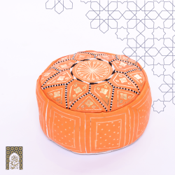 Artisanal Genuine Leather Pouf - Orange 2 - Fazia