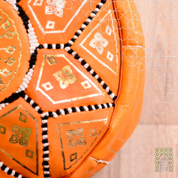 Artisanal Genuine Leather Pouf - Orange 2 - Fazia