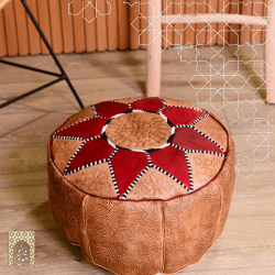 Handmade Genuine Leather Pouf - Wine Red 2 - Rbatia