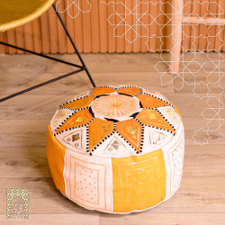 Artisanal Genuine Leather Pouf - Cinnamon - Fazia