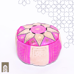 Artisanal Genuine Leather Pouf - Pink - Fazia