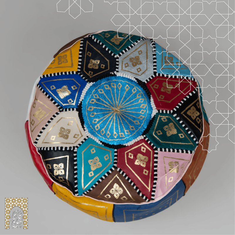 Artisanal Genuine Leather Pouf - MultiColour - Fazia