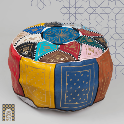 Artisanal Genuine Leather Pouf - MultiColour - Fazia