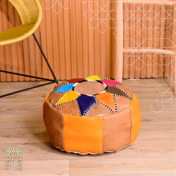 Handmade Genuine Leather Pouf - MultiColour - Rbatia