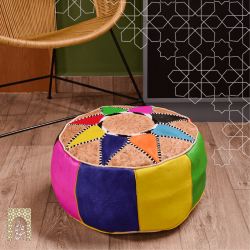 Handmade Genuine Leather Pouf - MultiColour 2 - Rbatia