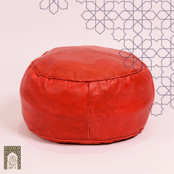 Artisanal Genuine Leather Pouf - Red