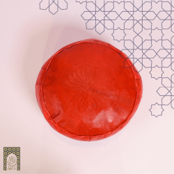 Artisanal Genuine Leather Pouf - Red