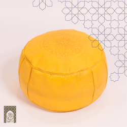 Artisanal Genuine Leather Pouf - Yellow