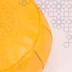 Artisanal Genuine Leather Pouf - Yellow