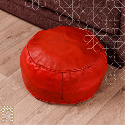 Artisanal Genuine Leather Pouf - Red