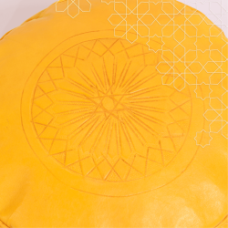 Artisanal Genuine Leather Pouf - Yellow