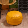 Artisanal Genuine Leather Pouf - Yellow