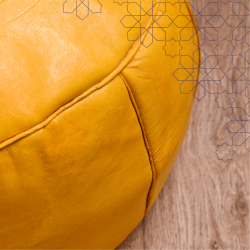 Artisanal Genuine Leather Pouf - Yellow