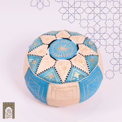 Artisanal Genuine Leather Pouf - Sky Blue - Fazia