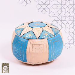 Artisanal Genuine Leather Pouf - Sky Blue - Fazia