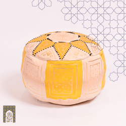 Artisanal Genuine Leather Pouf - Yellow - Fazia