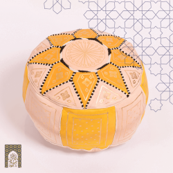 Artisanal Genuine Leather Pouf - Yellow - Fazia