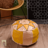 Artisanal Genuine Leather Pouf - Yellow - Fazia