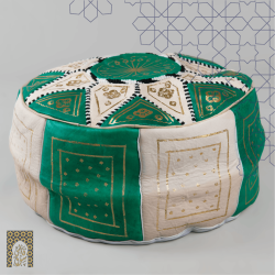 Artisanal Genuine Leather Pouf - Green - Fazia