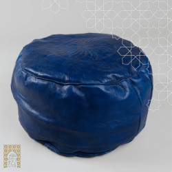 Artisanal Genuine Leather Pouf  - Blue