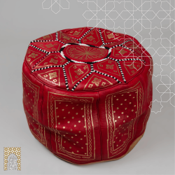 Artisanal Genuine Leather Pouf - All Red - Fazia