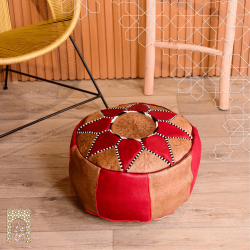 Handmade Genuine Leather Pouf - Wine Red - Rbatia