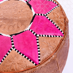 Handmade Genuine Leather Pouf - Pink 2 - Rbatia