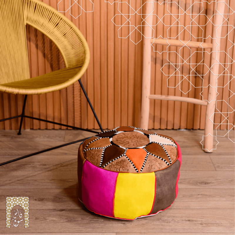 Handmade Genuine Leather Pouf - MultiColor - Rbatia