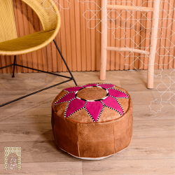 Handmade Genuine Leather Pouf - Pink 2 - Rbatia