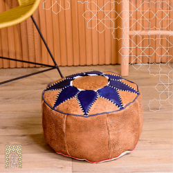 Handmade Genuine Leather Pouf - Dark Blue - Rbatia