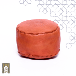 Artisanal Genuine Leather Pouf - Orange