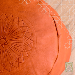 Artisanal Genuine Leather Pouf - Orange