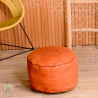 Artisanal Genuine Leather Pouf - Orange