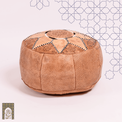 Handmade Genuine Leather Pouf -Light Brown - Rbatia