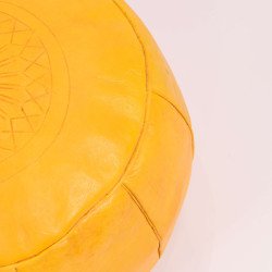 Artisanal Genuine Leather Pouf - Yellow