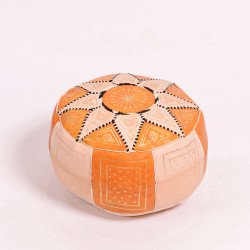 Artisanal Genuine Leather Pouf - Orange - Fazia