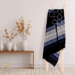 Handmade Traditional Throw Blanket - Blue Black - Sabra